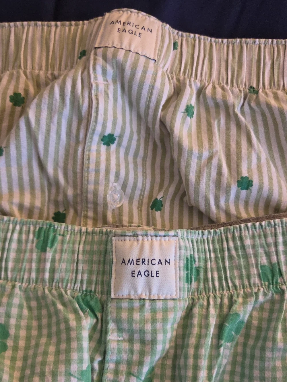 American Eagle Outfitters Light Green Gingham Shorts with Clover Print